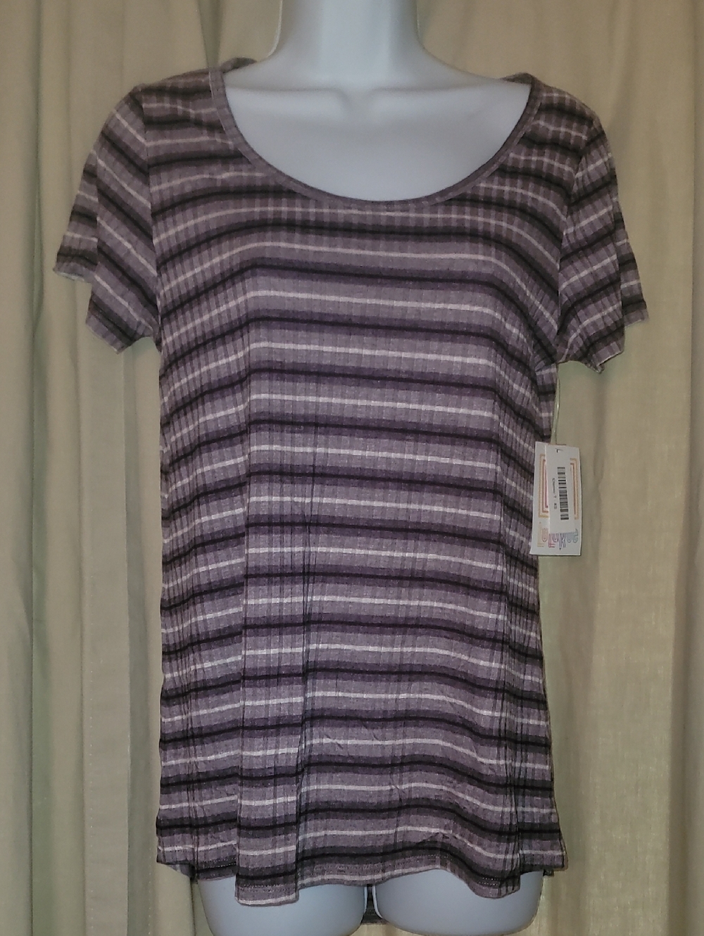 LuLaRoe Purple Striped Scoop Neck Short Sleeve Tee Classic T